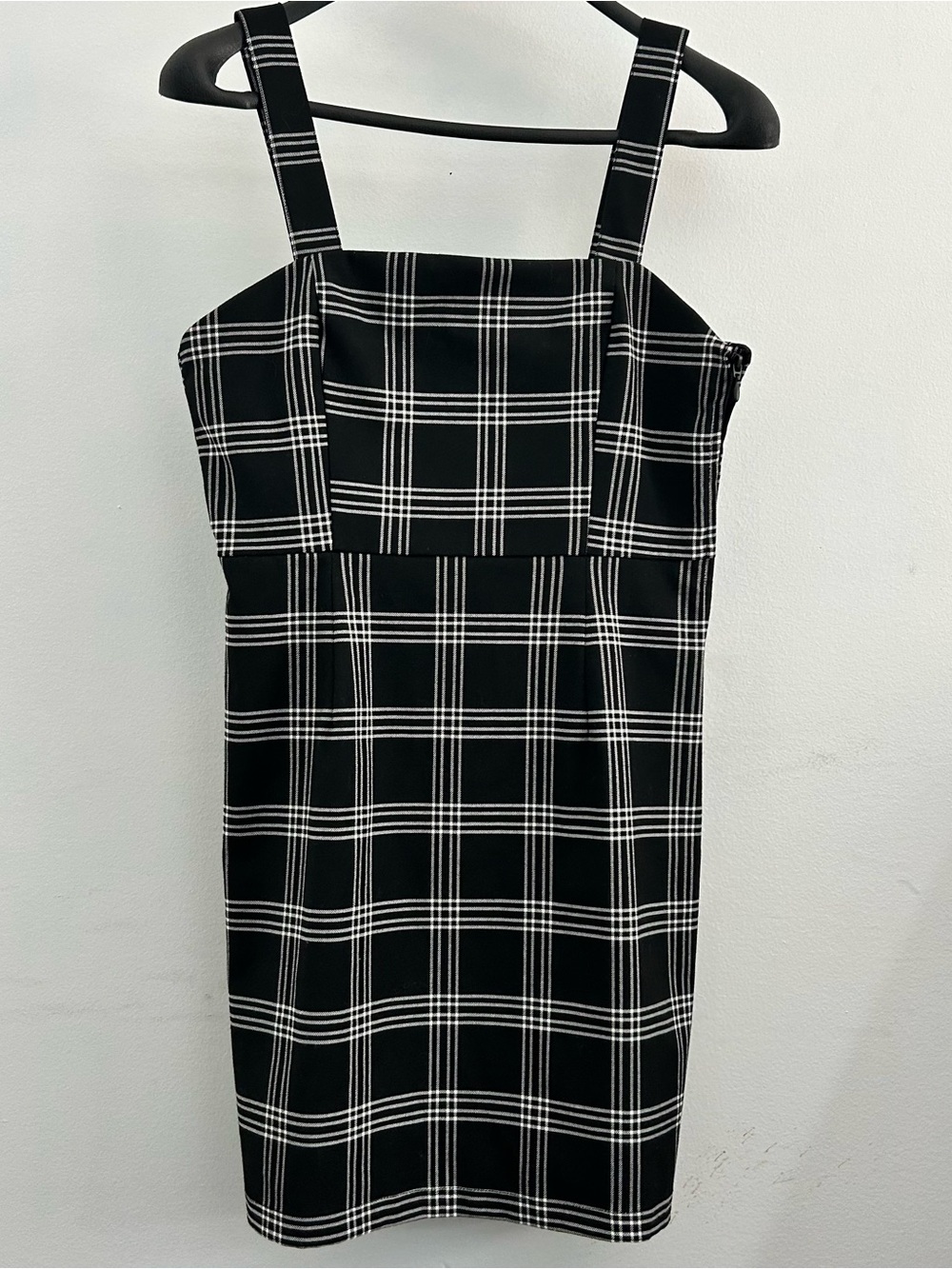 H&M Black and White Plaid Square Neck Mini Dress